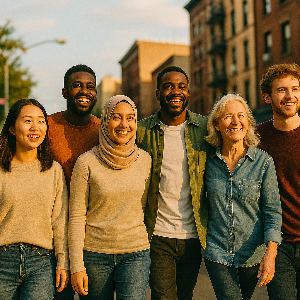 Diverse people standing together in unity